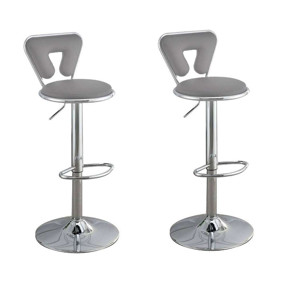 Adjustable Barstool with Round Seat and Stalk Support Set of 2 Gray By Casagear Home BM266469