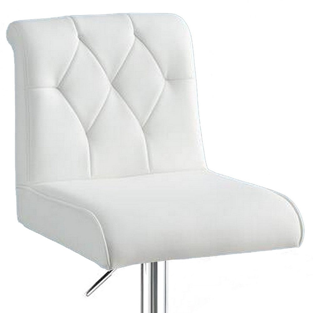 Adjustable Barstool with Rolled Button Tufted Back Set of 2 White By Casagear Home BM266471