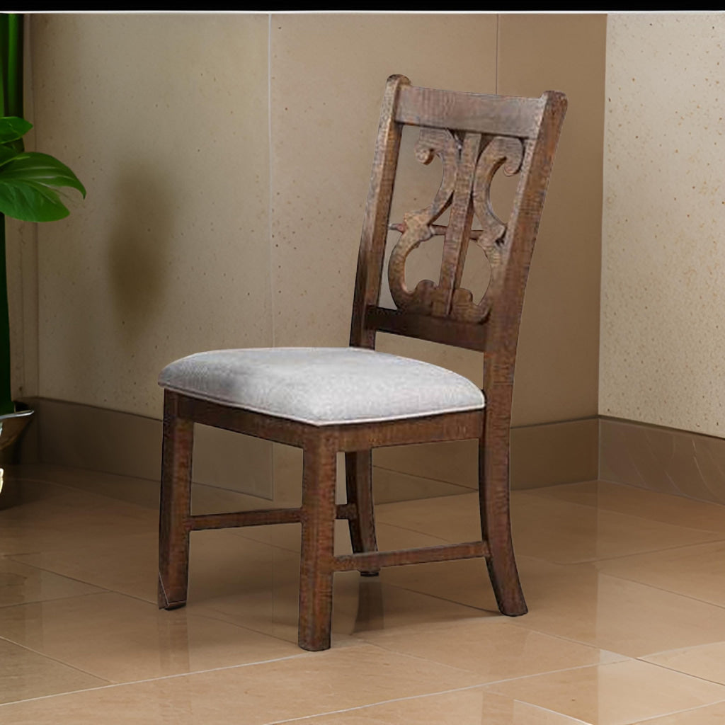 Side Chair with Fabric Seat and Cut Out Backrest Set of 2 Brown By Casagear Home BM266496