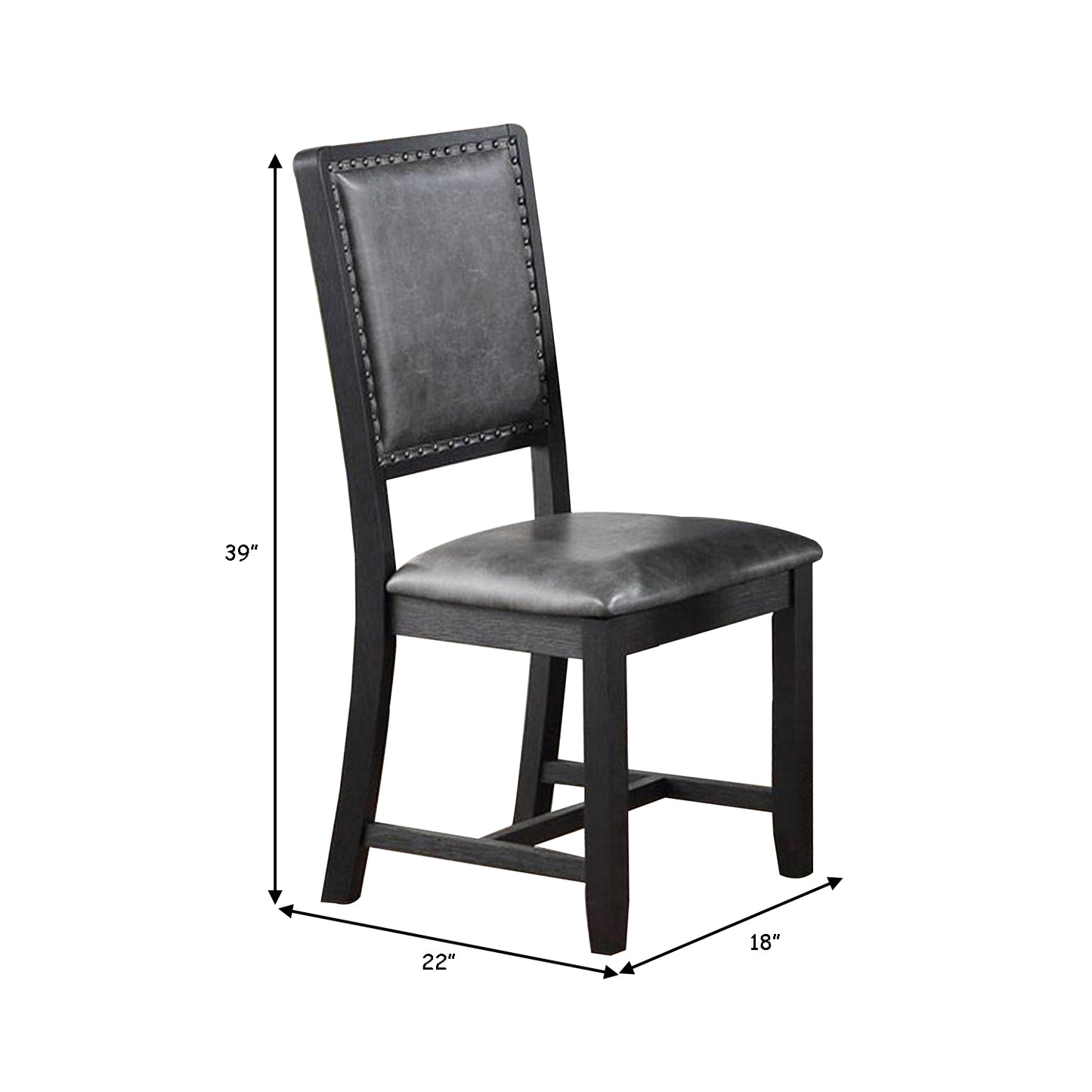 Side Chair with Leatherette Seat and Panel Cushioned Back Set of 2 Gray By Casagear Home BM266499