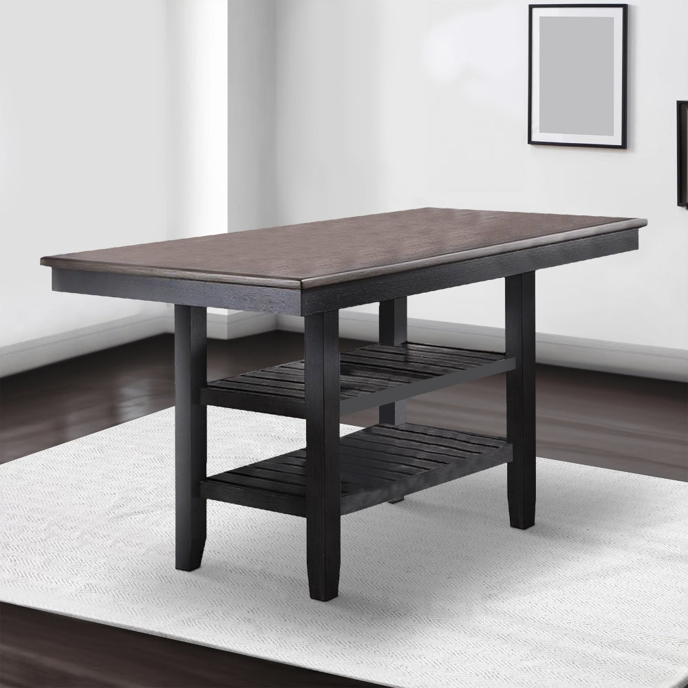 Counter Height Table with 2 Open Shelves, Dark Brown By Casagear Home