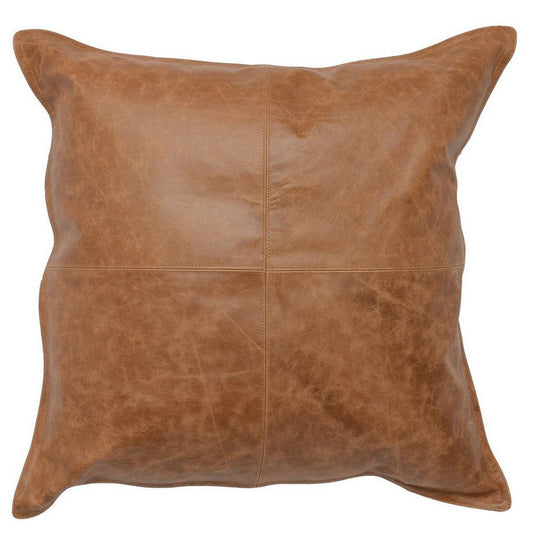 Square Leatherette Throw Pillow with Stitched Details, Brown By Casagear Home