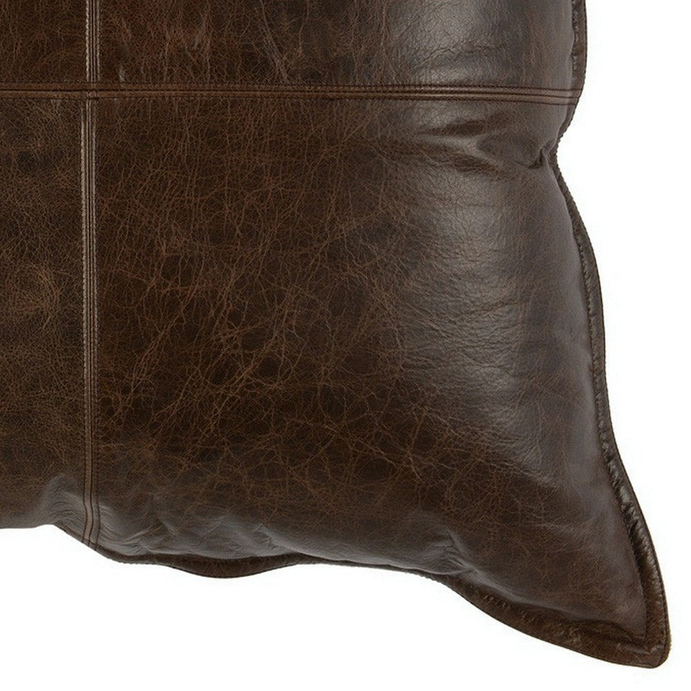 Square Leatherette Throw Pillow with Stitched Details Dark Brown By Casagear Home BM266529