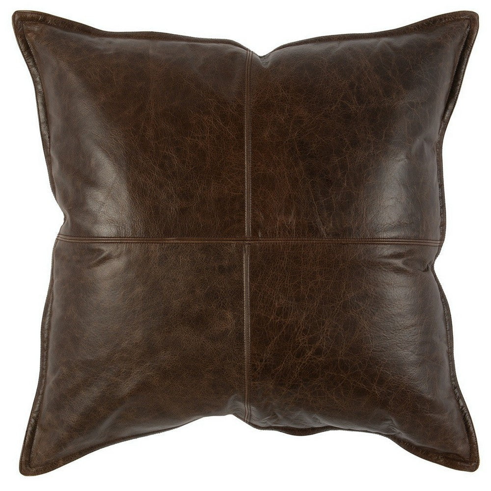 Square Leatherette Throw Pillow with Stitched Details, Dark Brown By Casagear Home