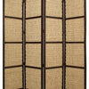 4 Panel Wooden Framed Screen with Sea Grass Woven Design Brown By Casagear Home BM26655