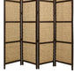 4 Panel Wooden Framed Screen with Sea Grass Woven Design Brown By Casagear Home BM26655