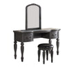 3 Piece Vanity Set with Carved Mirror and Turned Legs, Gray By Casagear Home