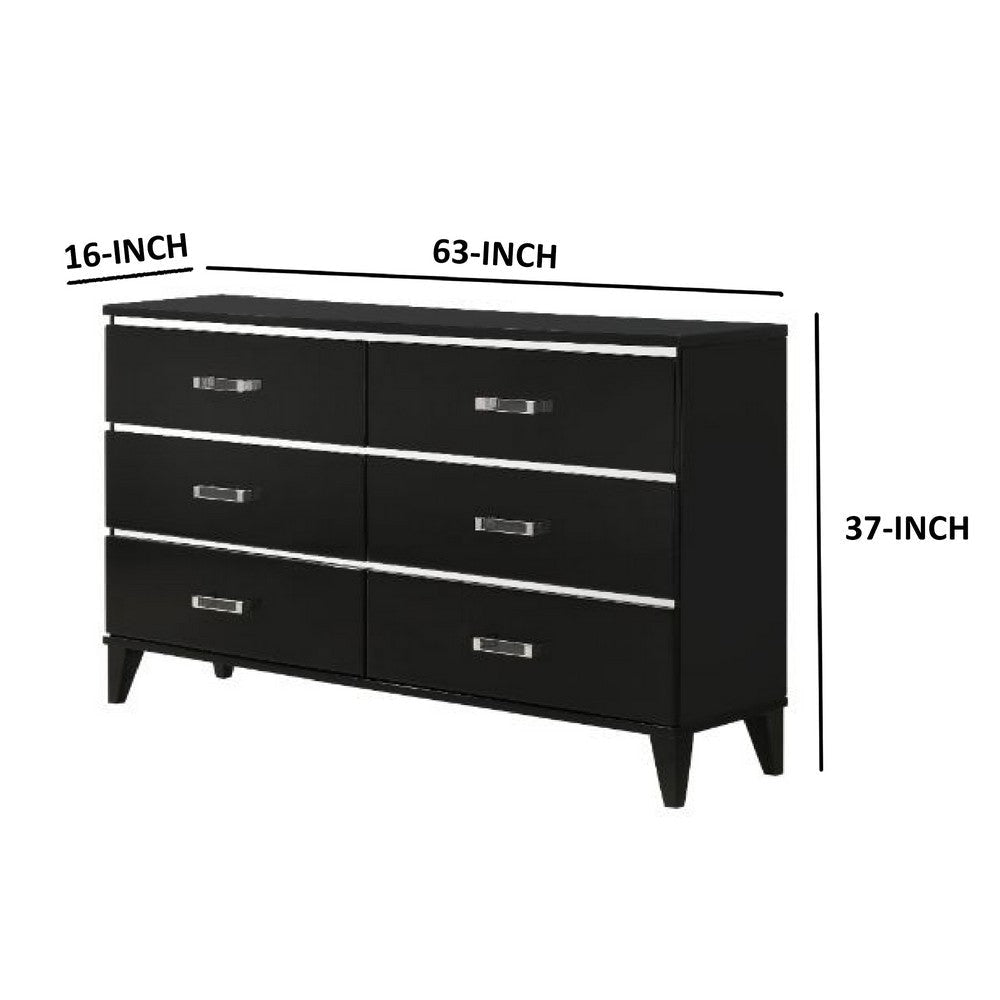 Dresser with 6 Drawers and Metal Trim Black By Casagear Home BM268899