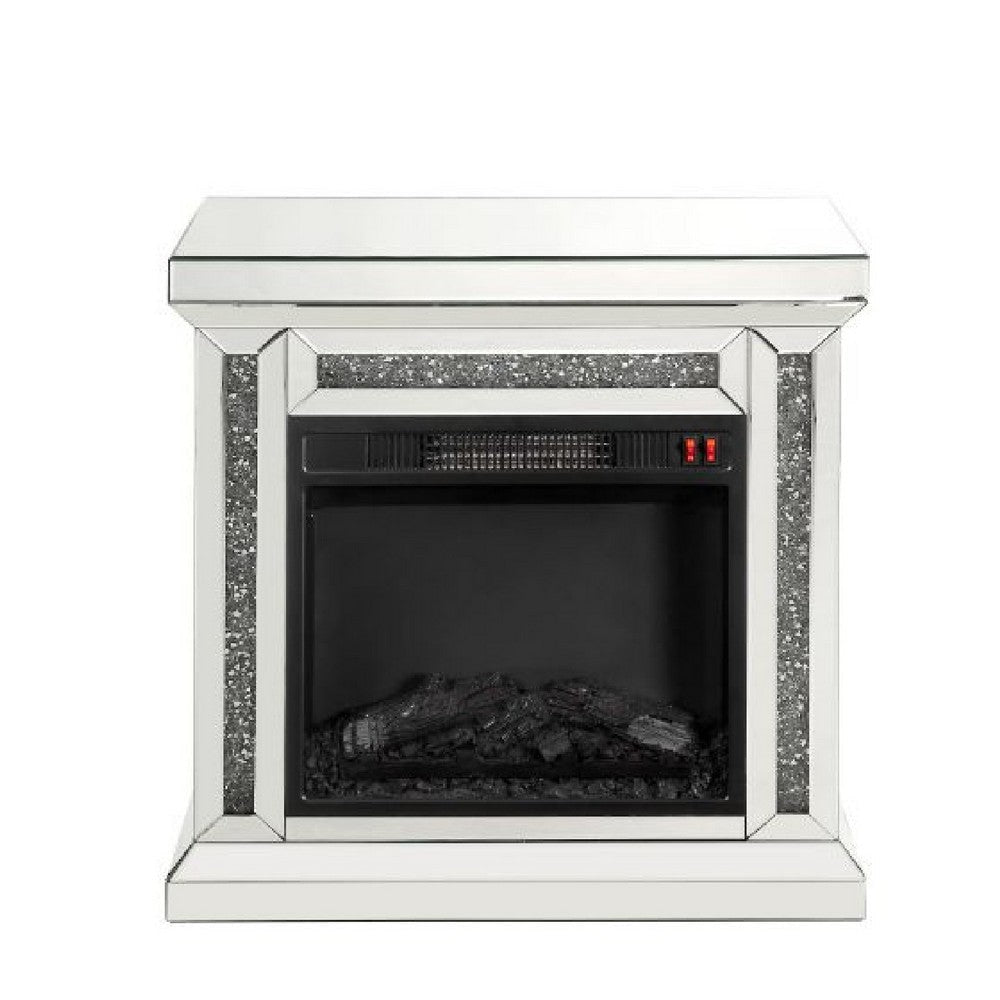 LED Electric Fireplace with Faux Diamond Inlays Silver By Casagear Home BM268907