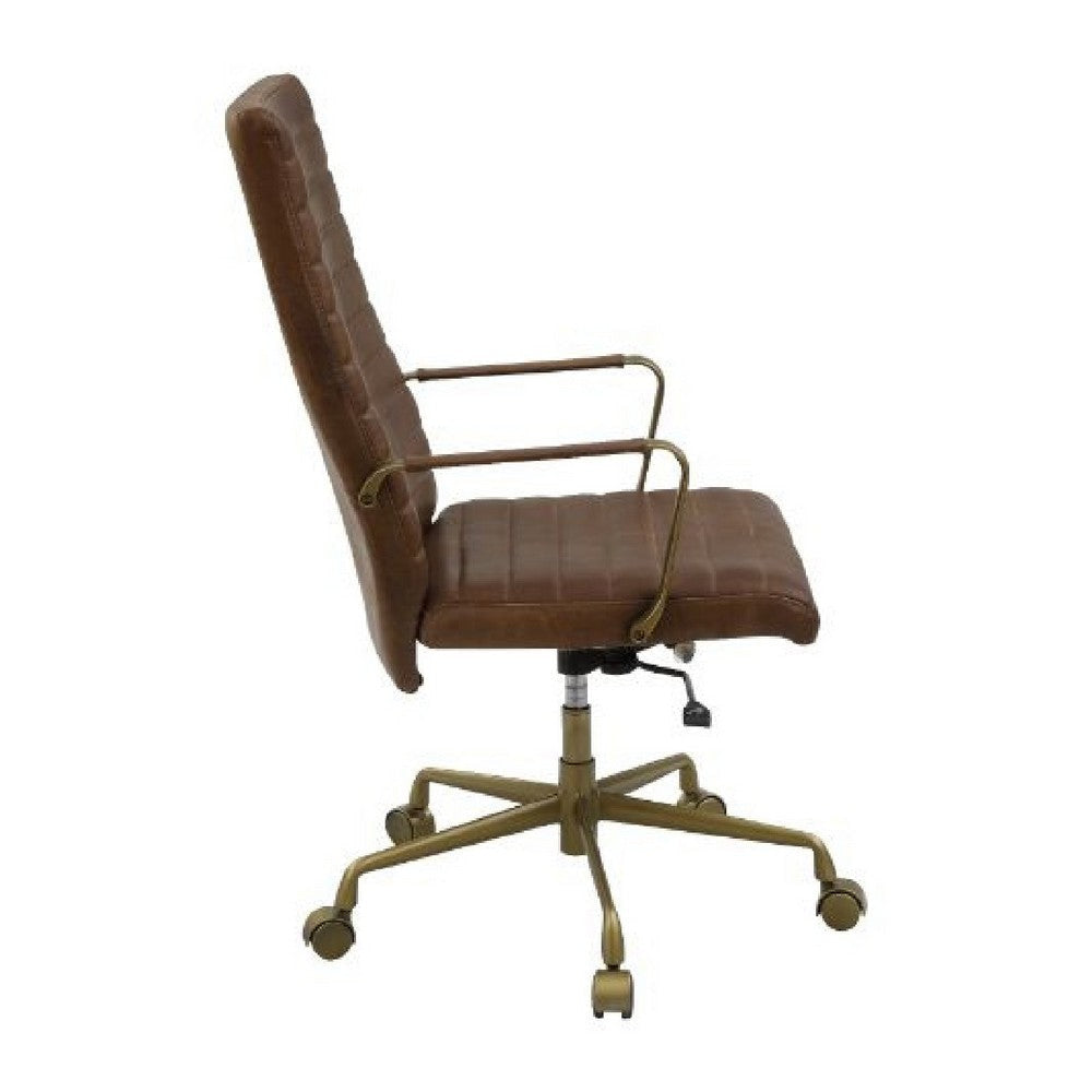 Office Chair with Leather Seat and Channel Stitch Brown By Casagear Home BM268941