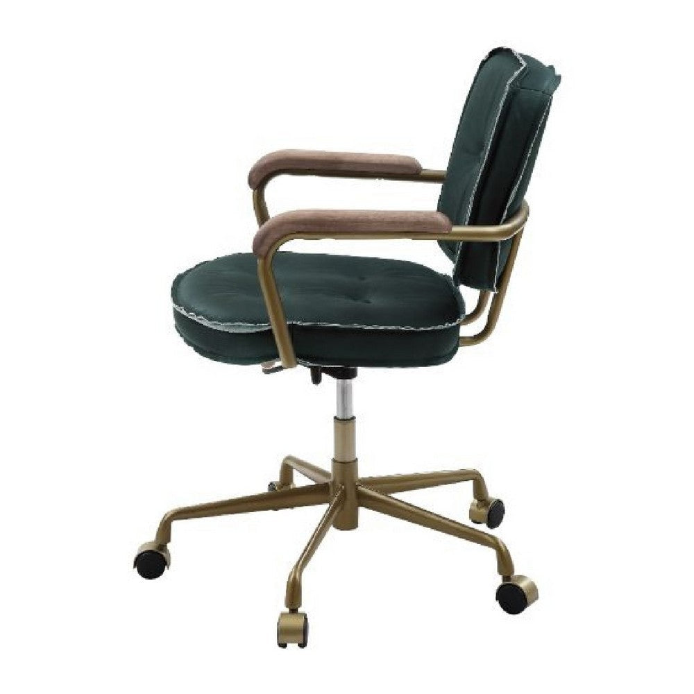 Office Chair with Leather Seat and Button Tufted Back Green By Casagear Home BM268943