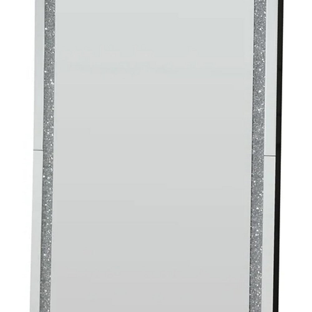 Floor Mirror with Faux Diamond Inlays and LED Trim Silver By Casagear Home BM268947