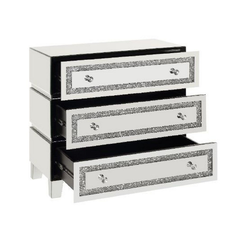 Storage Cabinet with 3 Drawers and Faux Diamond Inlays Silver By Casagear Home BM268948