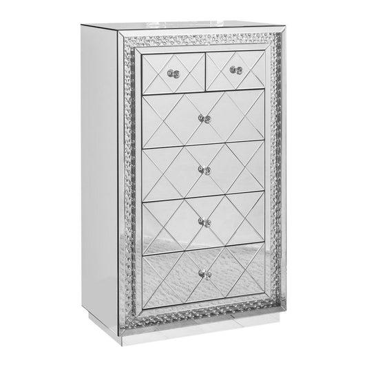 Storage Cabinet with 6 Drawers and Faux Crystal Inlays, Silver By Casagear Home