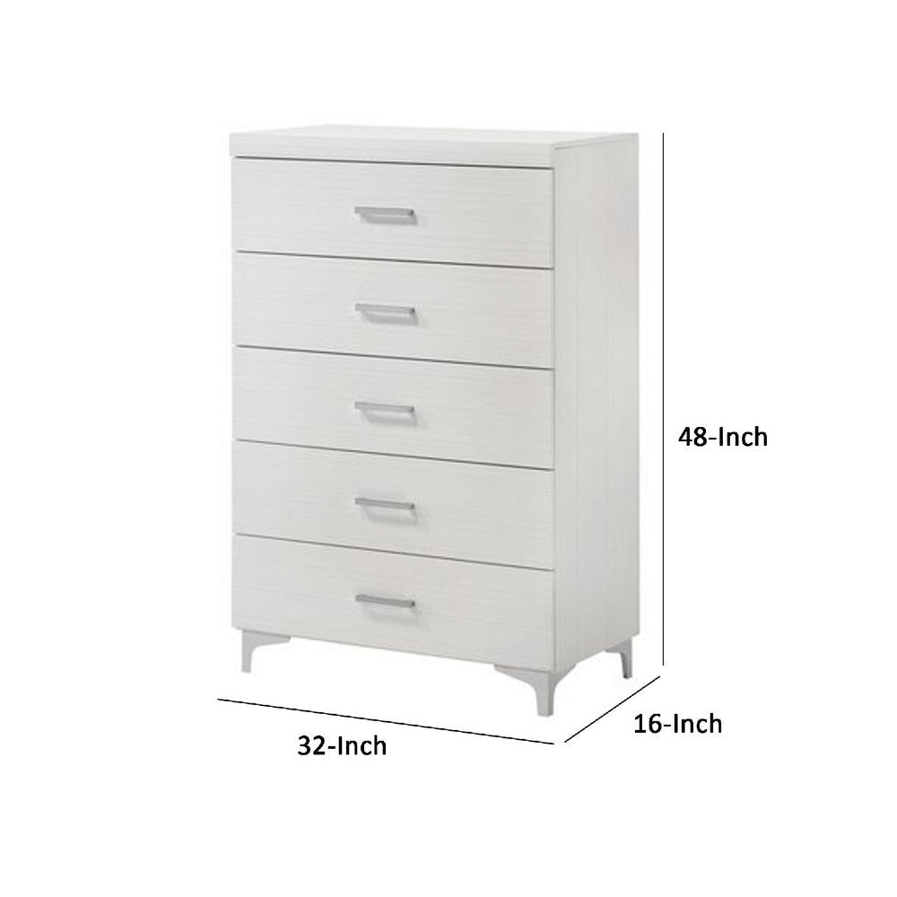 Chest with 5 Drawers and Wooden Frame White By Casagear Home BM269002