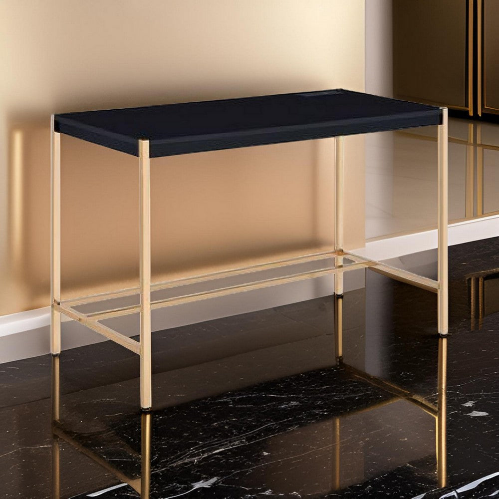 Writing Desk with USB Dock and Metal Legs, Black and Rose Gold By Casagear Home