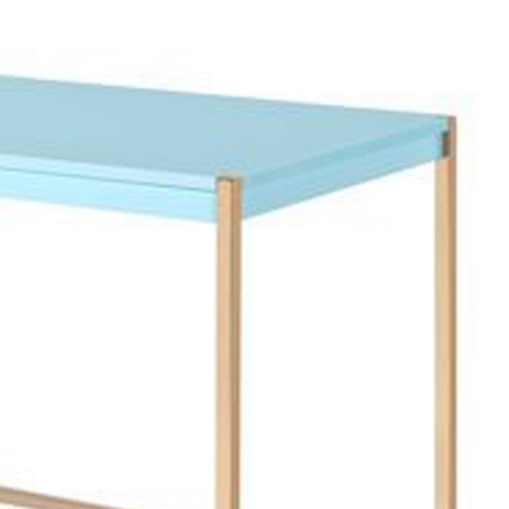 Writing Desk with USB Dock and Metal Legs Sky Blue and Gold By Casagear Home BM269053