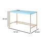 Writing Desk with USB Dock and Metal Legs Sky Blue and Gold By Casagear Home BM269053