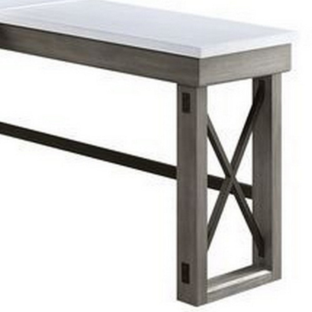 L Shape Writing Desk with Marble Lift Top and Sled Base Gray and White By Casagear Home BM269057