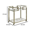 2 Tier Serving Cart with Faux Marble and Metal Frame Silver By Casagear Home BM269069