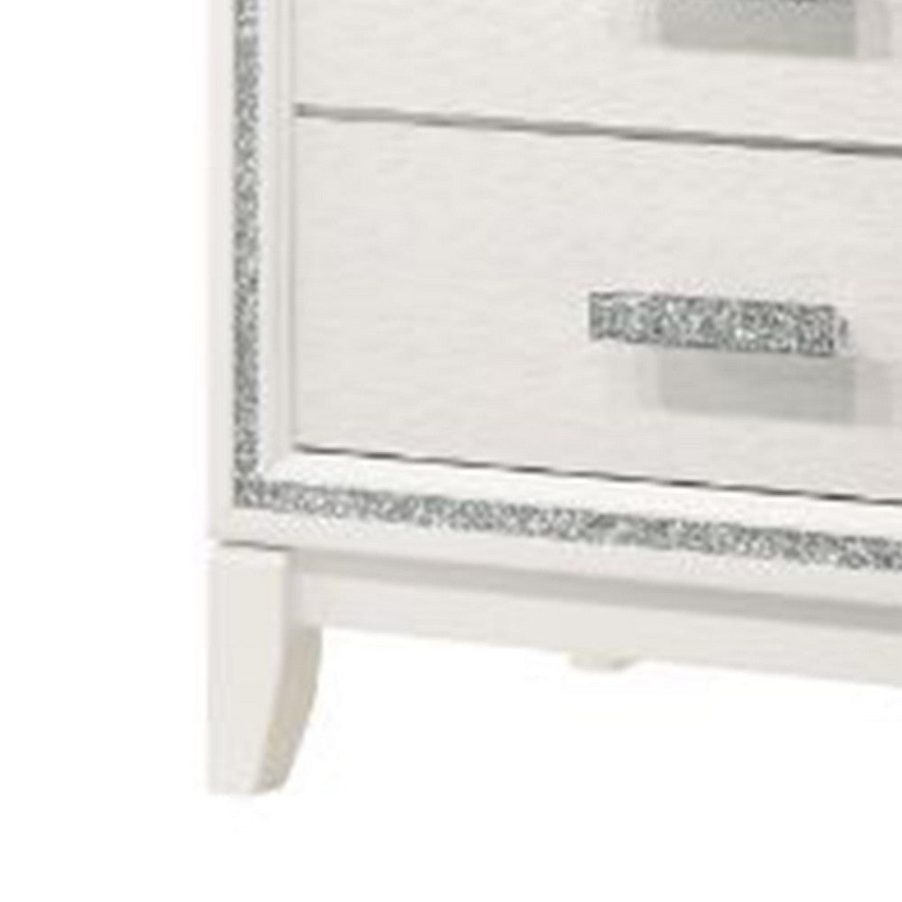 Nightstand with 2 Drawers and Shimmer Accent Trim White By Casagear Home BM269071