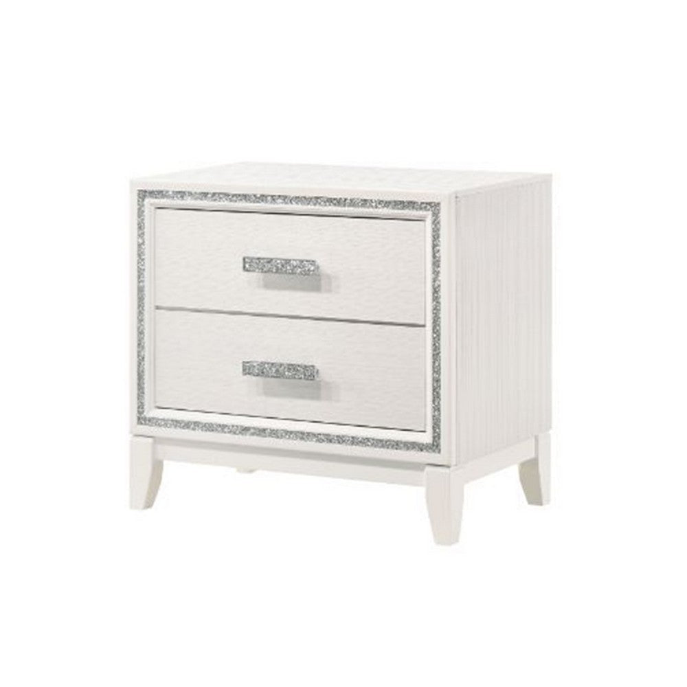 Nightstand with 2 Drawers and Shimmer Accent Trim White By Casagear Home BM269071