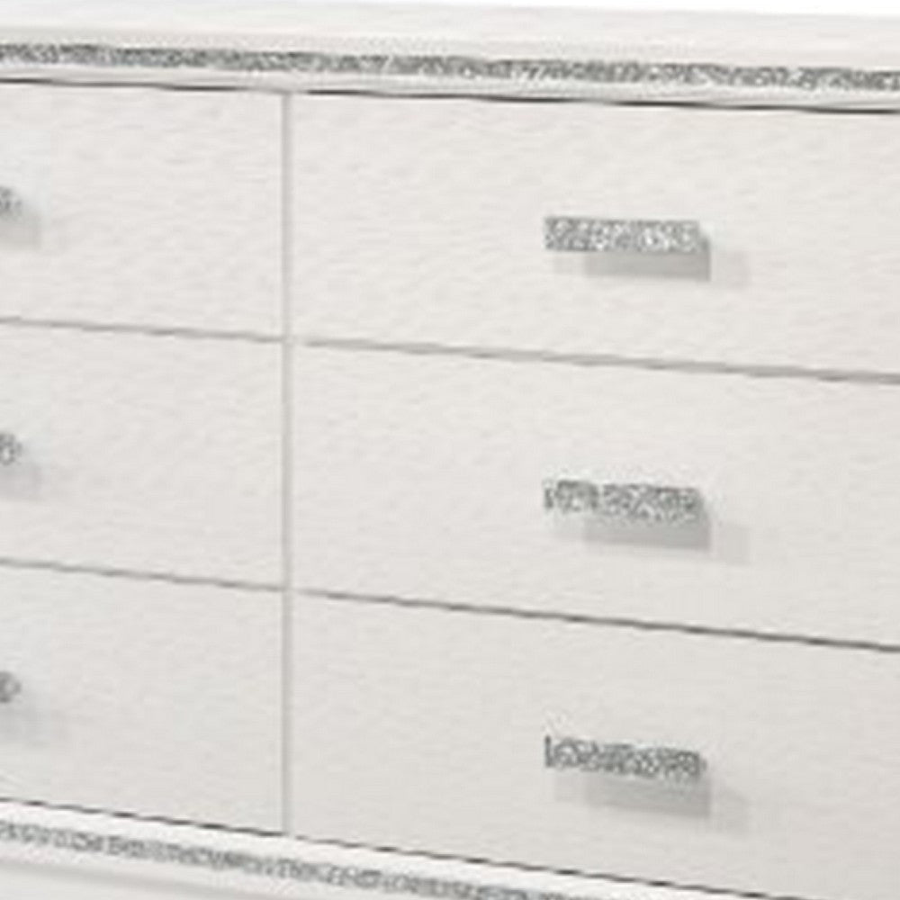 Dresser with 6 Drawers and Shimmer Accent Trim White By Casagear Home BM269072