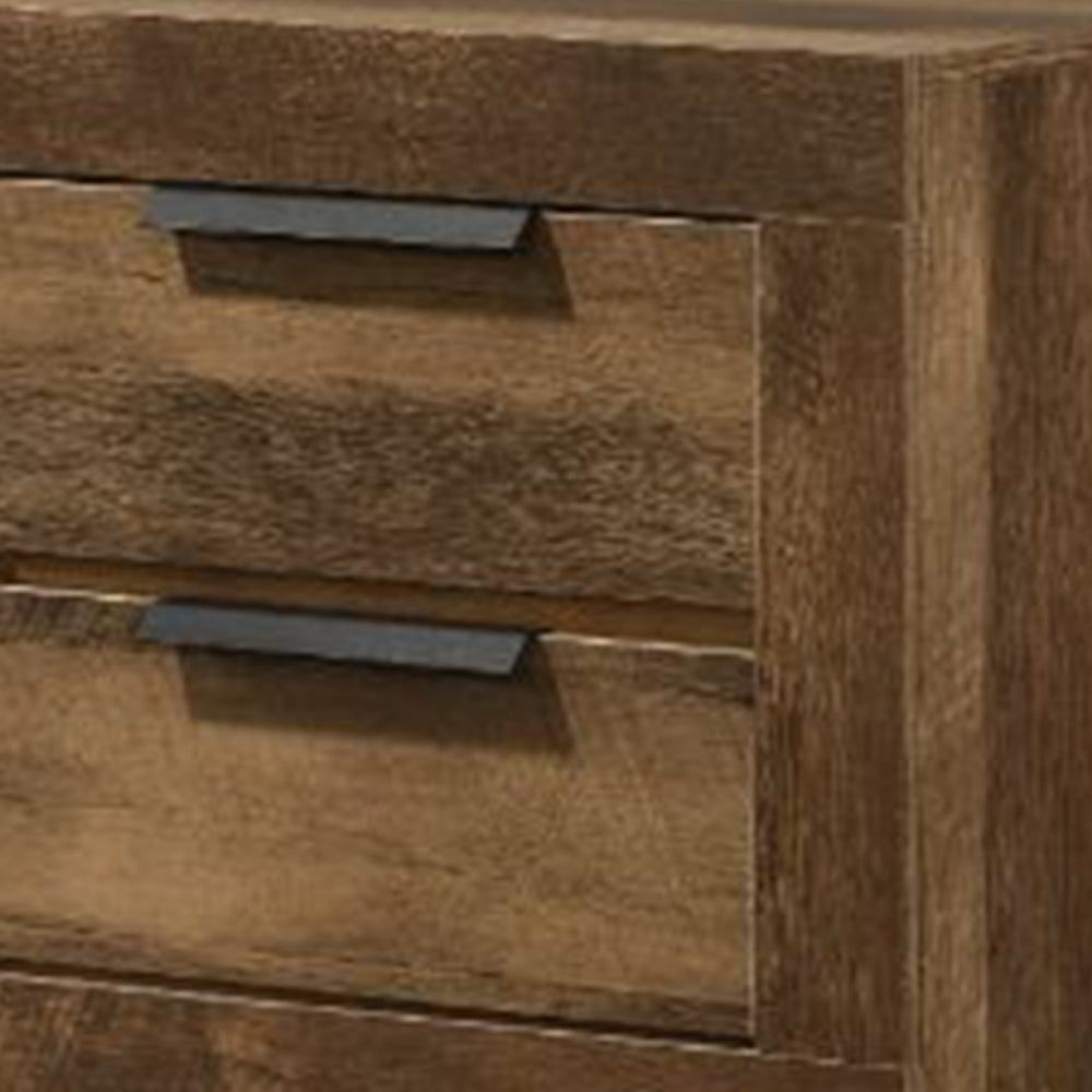 Nightstand with 2 Drawers and Plank Style Rustic Oak Brown By Casagear Home BM269078