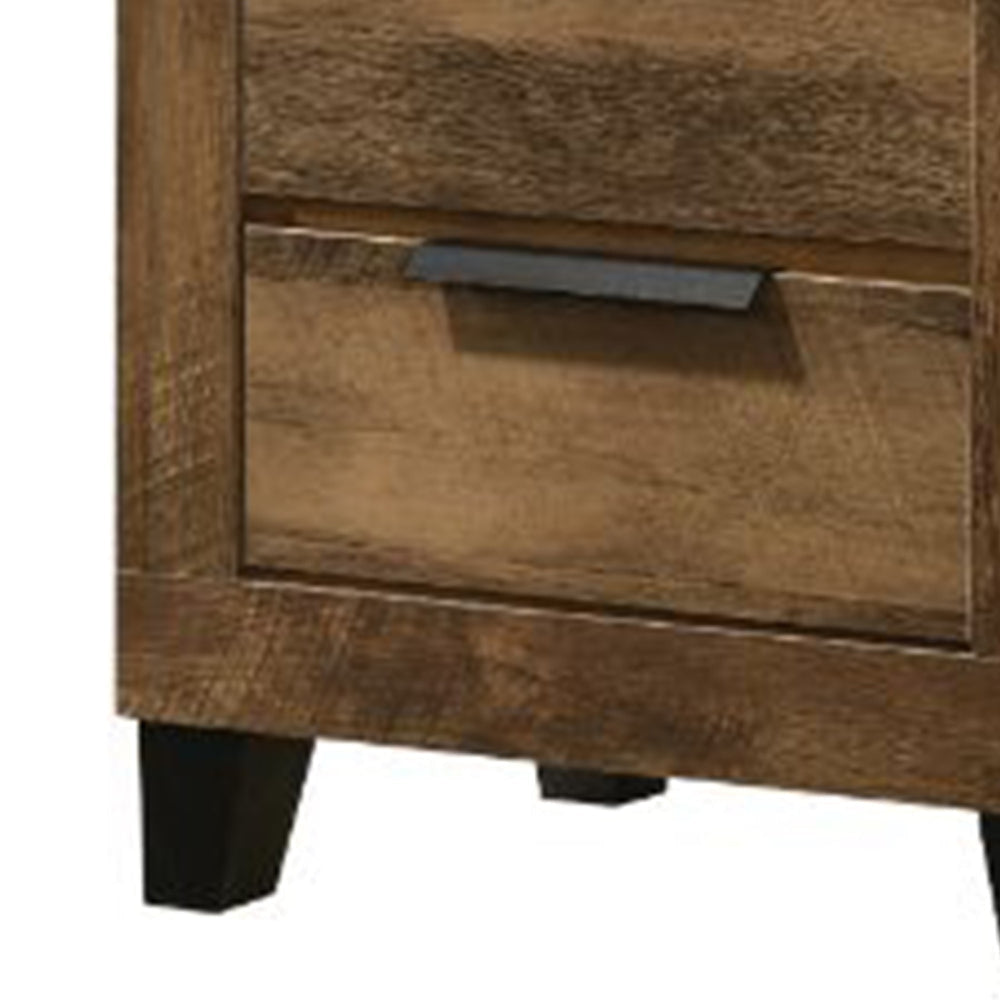 Nightstand with 2 Drawers and Plank Style Rustic Oak Brown By Casagear Home BM269078