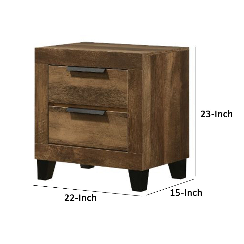 Nightstand with 2 Drawers and Plank Style Rustic Oak Brown By Casagear Home BM269078