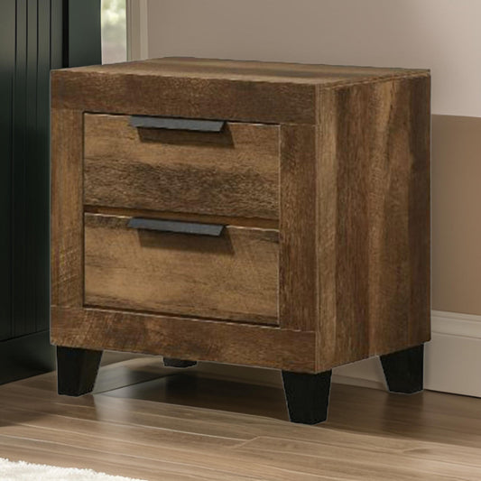 Nightstand with 2 Drawers and Plank Style, Rustic Oak Brown By Casagear Home