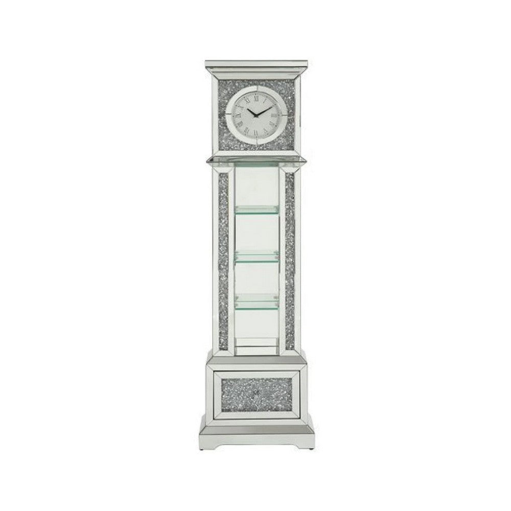 Grandfather Clock with 4 Compartments and Mirror Frame Silver By Casagear Home BM269089