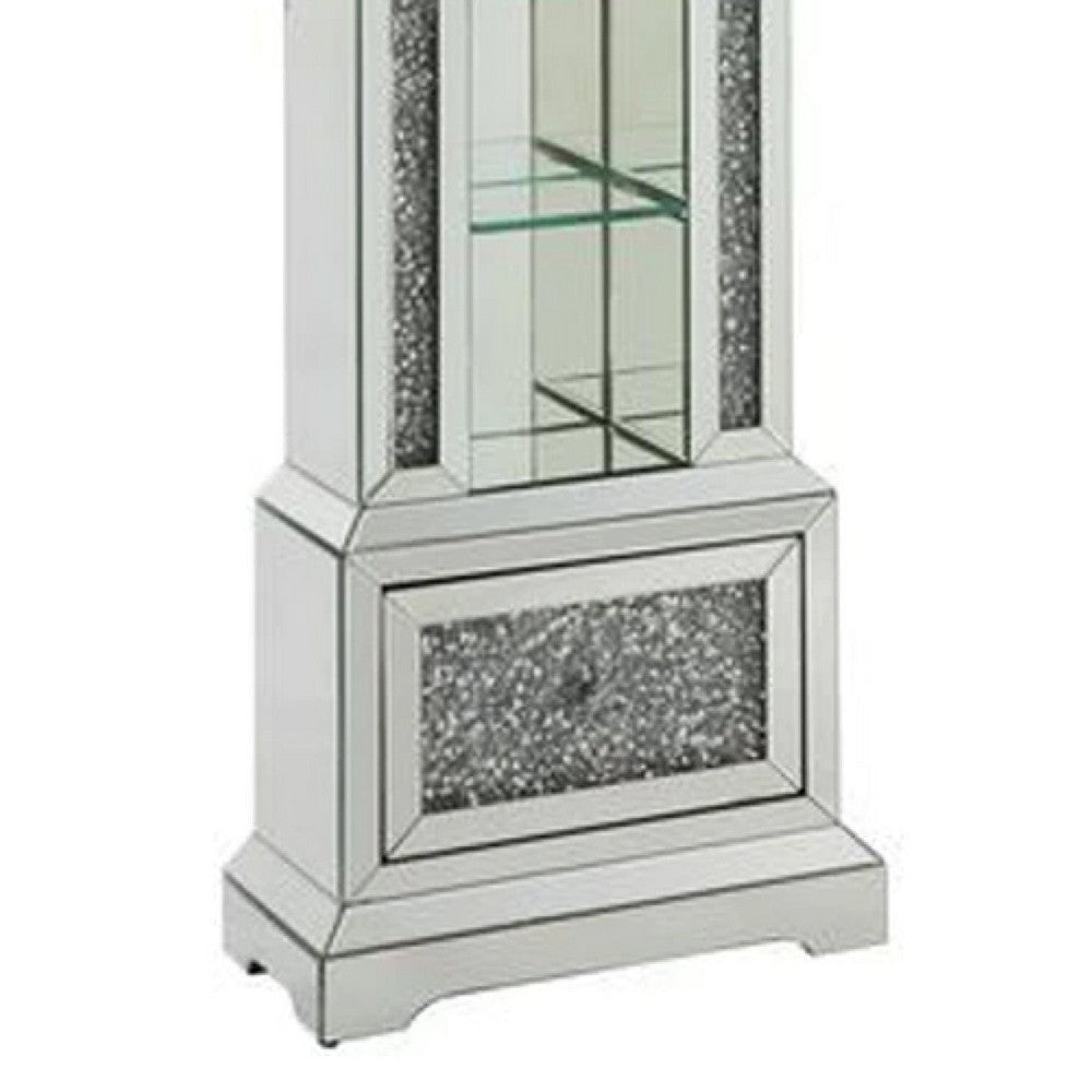 Grandfather Clock with 4 Compartments and Mirror Frame Silver By Casagear Home BM269089