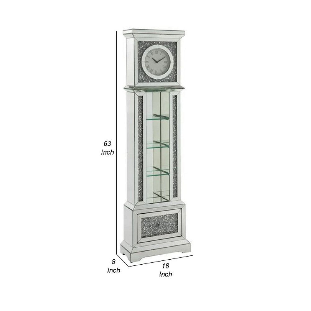 Grandfather Clock with 4 Compartments and Mirror Frame Silver By Casagear Home BM269089