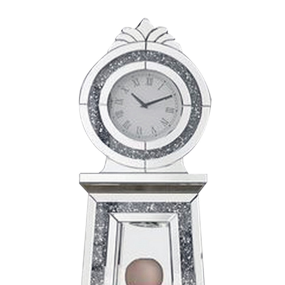 Mirrored Grandfather Clock with 3 Open Compartments Silver By Casagear Home BM269090