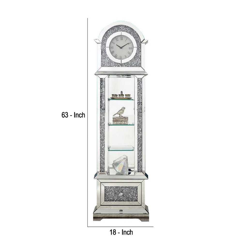 Mirrored Grandfather Clock with 4 Compartments Silver By Casagear Home BM269093