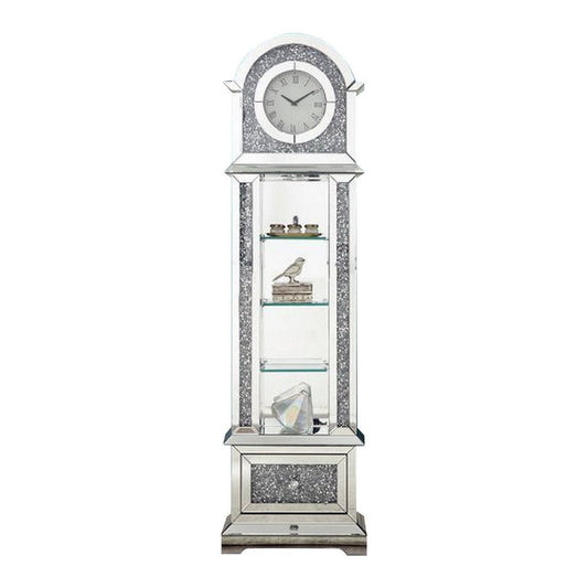 Mirrored Grandfather Clock with 4 Compartments, Silver By Casagear Home