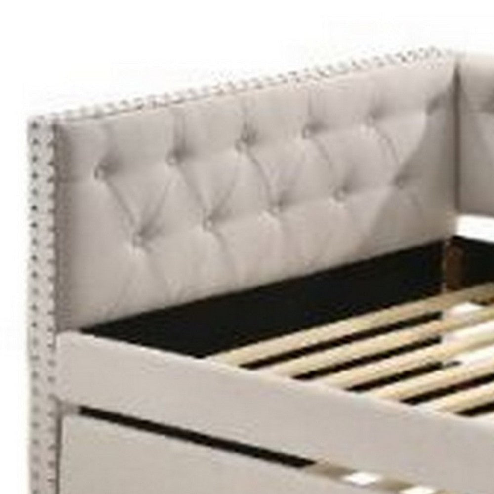 Twin Daybed with Chesterfield Style and Trundle Beige By Casagear Home BM269217