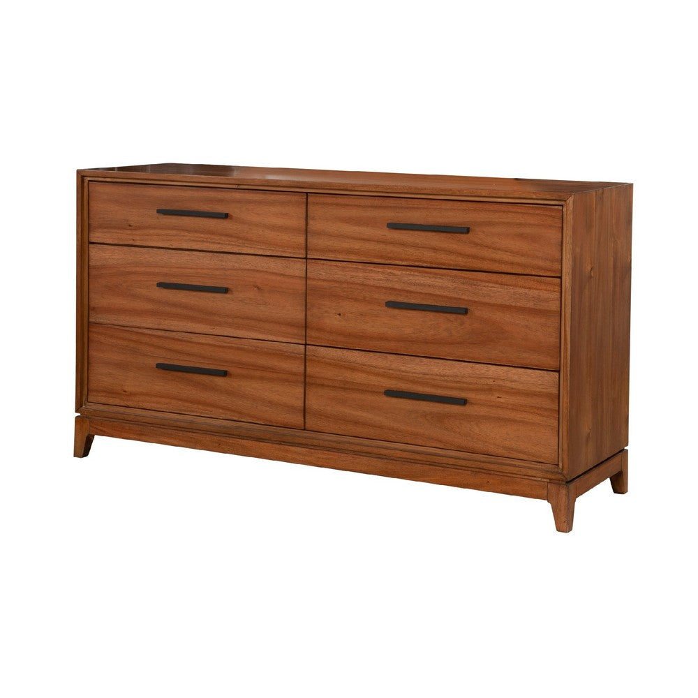 Dresser with 6 Drawers and Wooden Frame, Brown By Casagear Home