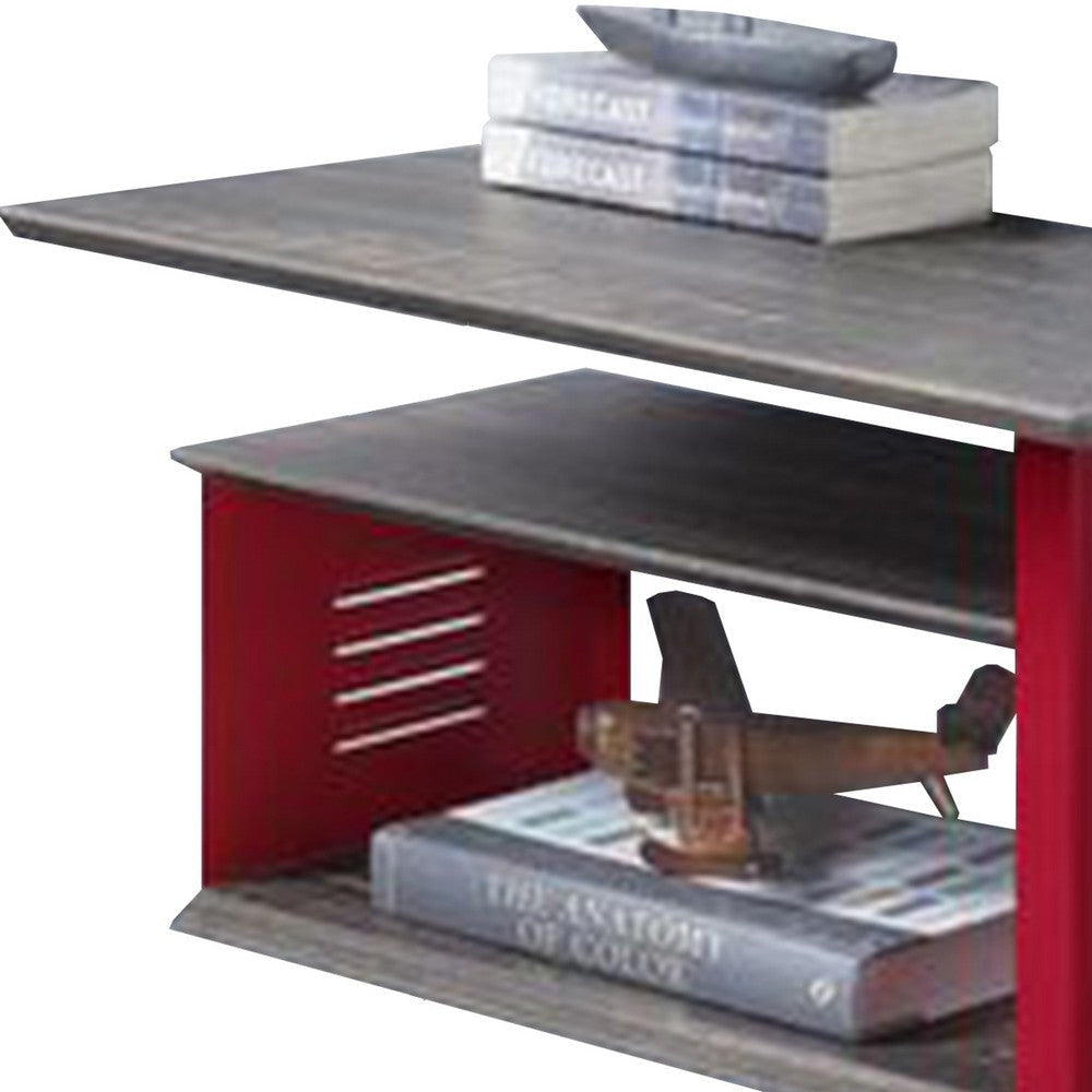 Accent Table with Metal Cargo Style and 3 Caster Wheels Red By Casagear Home BM269579