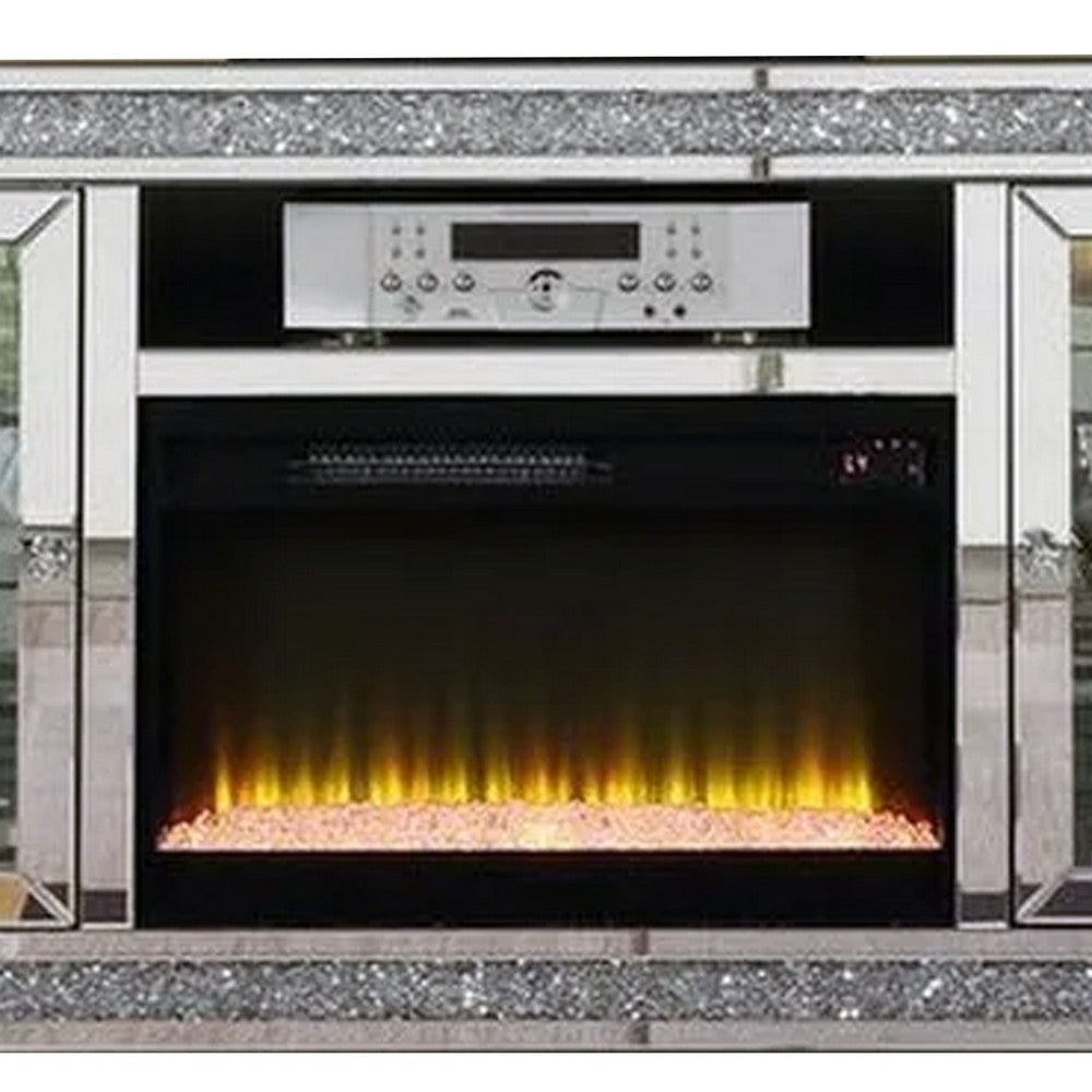 TV Stand with Electric Fireplace and Mirror Framing Silver By Casagear Home BM269585