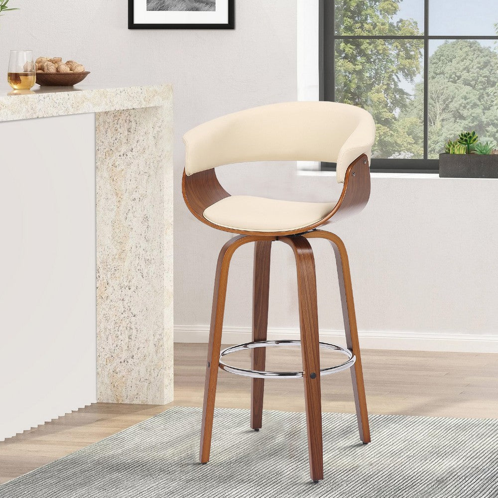 30 Inch Swivel Faux Leather Barstool with Curved Open Back Brown By Casagear Home BM269994