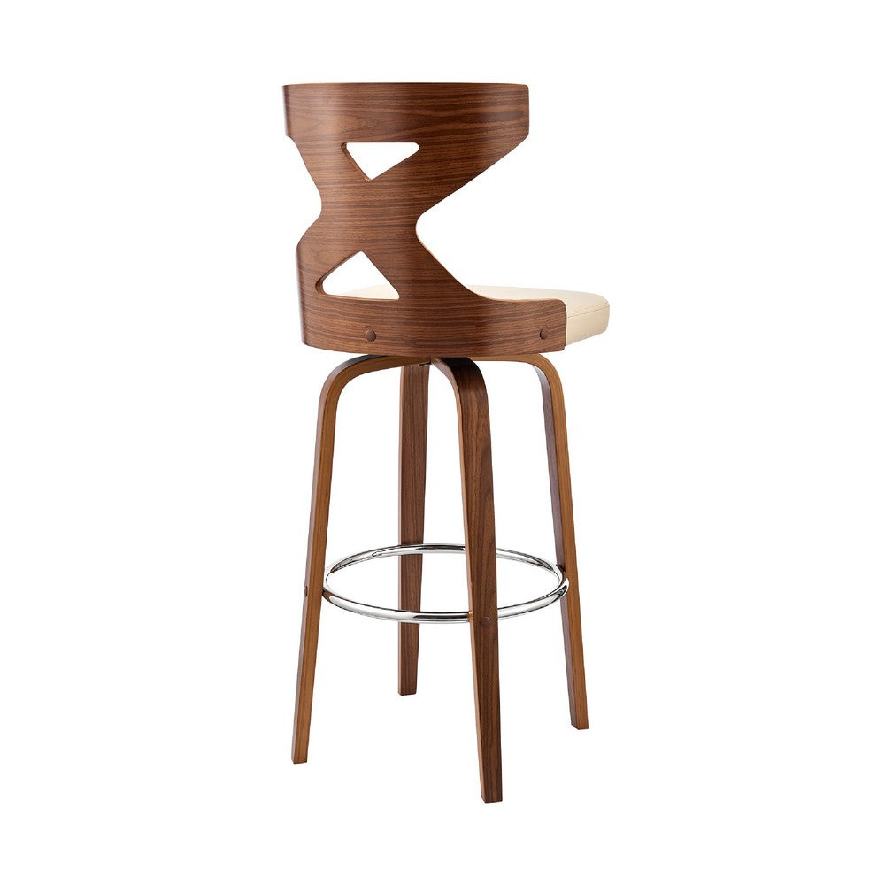 Swivel Barstool with Curved Wooden X Back Cream and Brown By Casagear Home BM269998