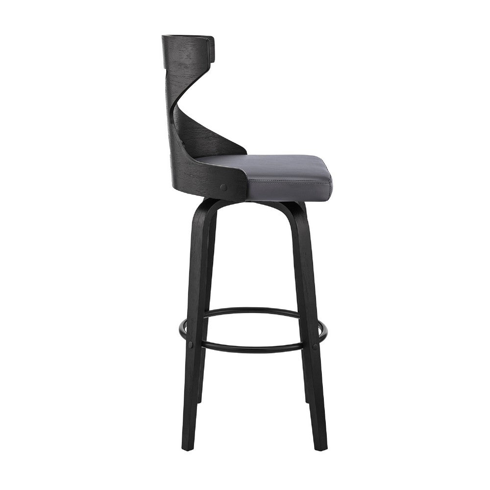 Swivel Barstool with Curved Wooden X Back Gray and Black By Casagear Home BM270002