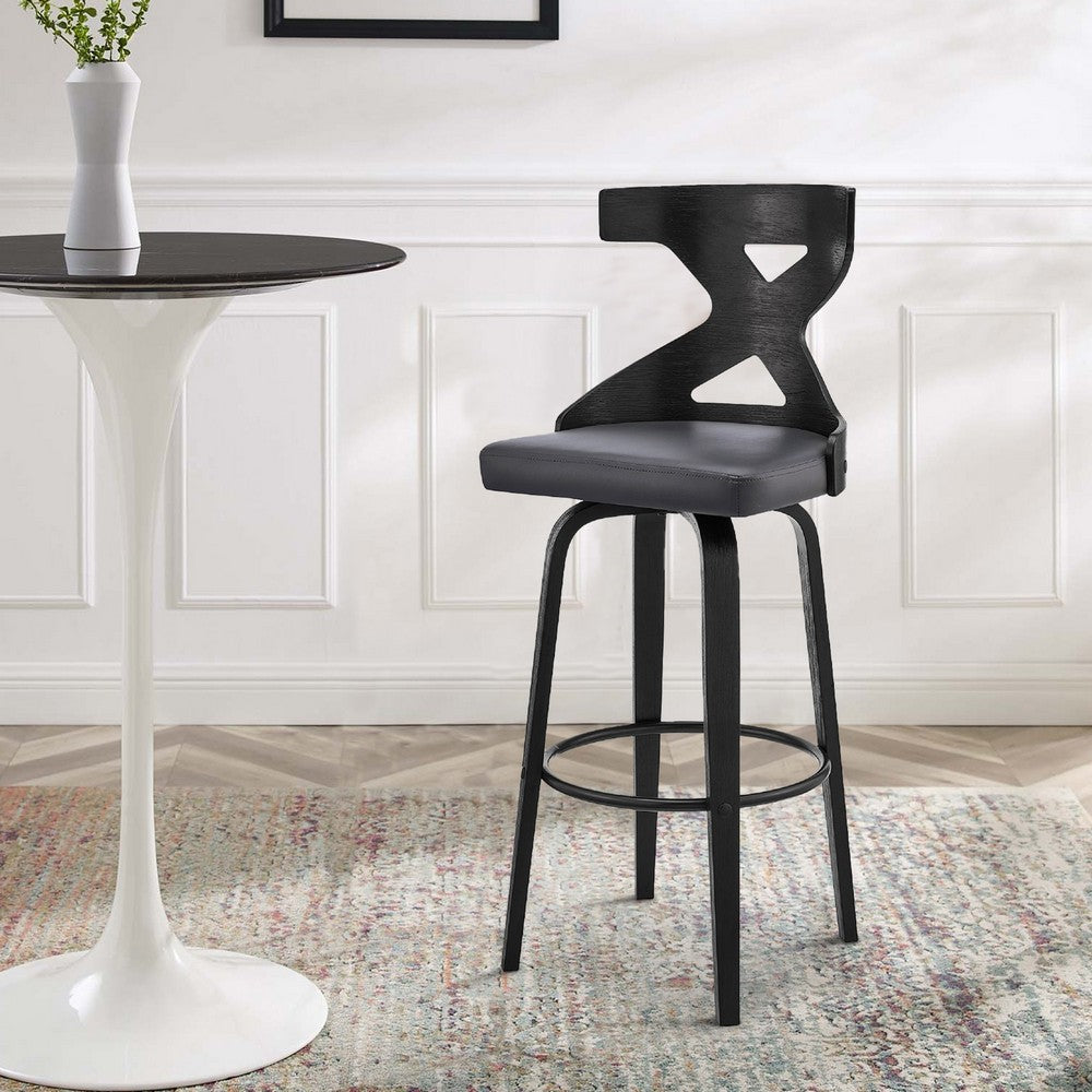 Swivel Barstool with Curved Wooden X Back Gray and Black By Casagear Home BM270002