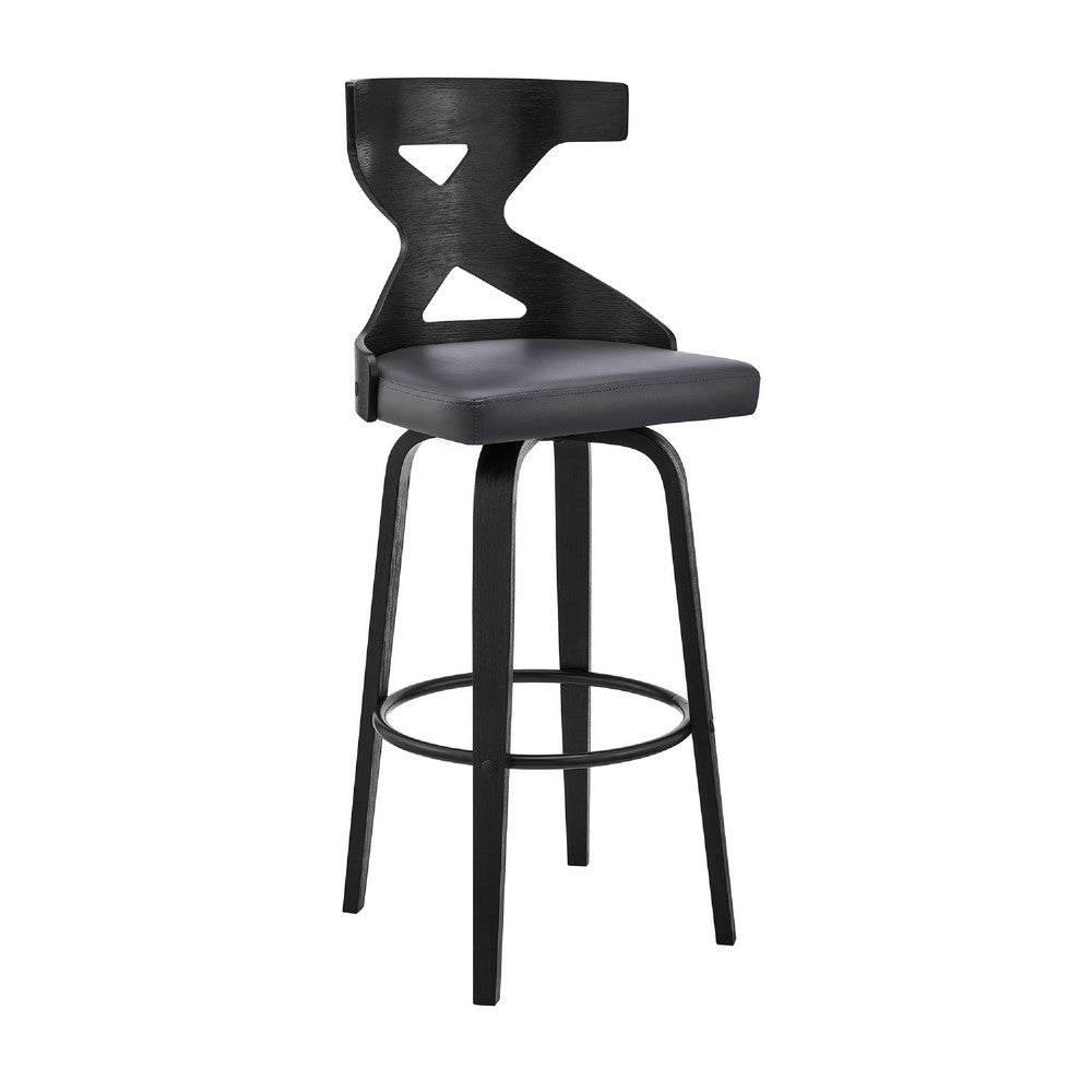 Swivel Barstool with Curved Wooden X Back Gray and Black By Casagear Home BM270002