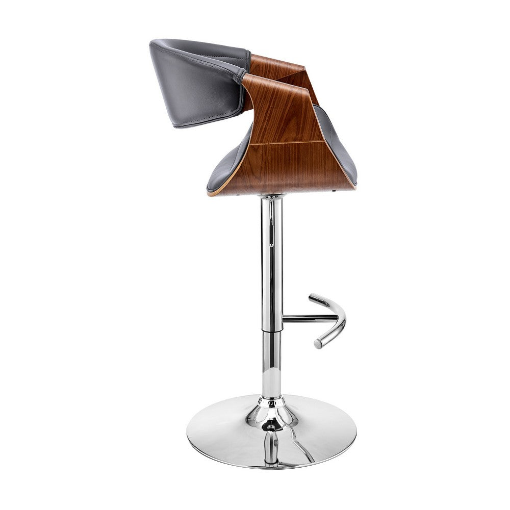 Adjustable Barstool with Faux Leather and Bucket Seat Brown and Gray By Casagear Home BM270013