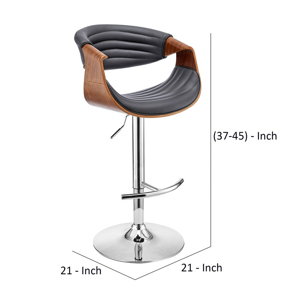 Adjustable Barstool with Faux Leather and Bucket Seat Brown and Gray By Casagear Home BM270013