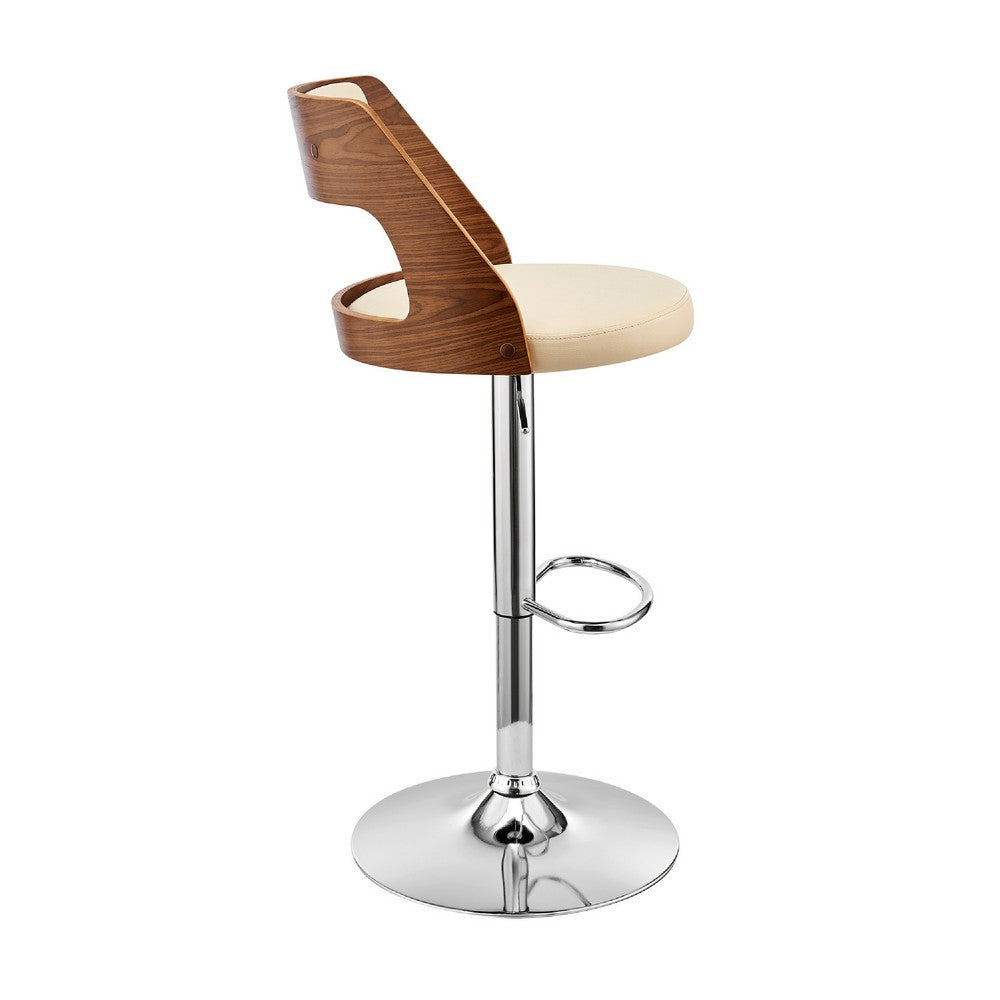 Adjustable Barstool with Open Wooden Back Cream and Brown By Casagear Home BM270014