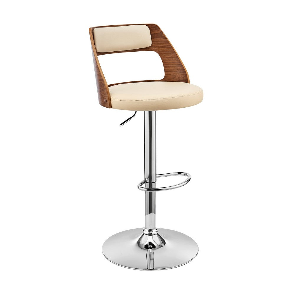 Adjustable Barstool with Open Wooden Back Cream and Brown By Casagear Home BM270014